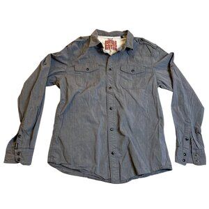 Buffalo David Bitton Mens Striped Button-Up Shirt S Blue Long Sleeve Cotton Casu